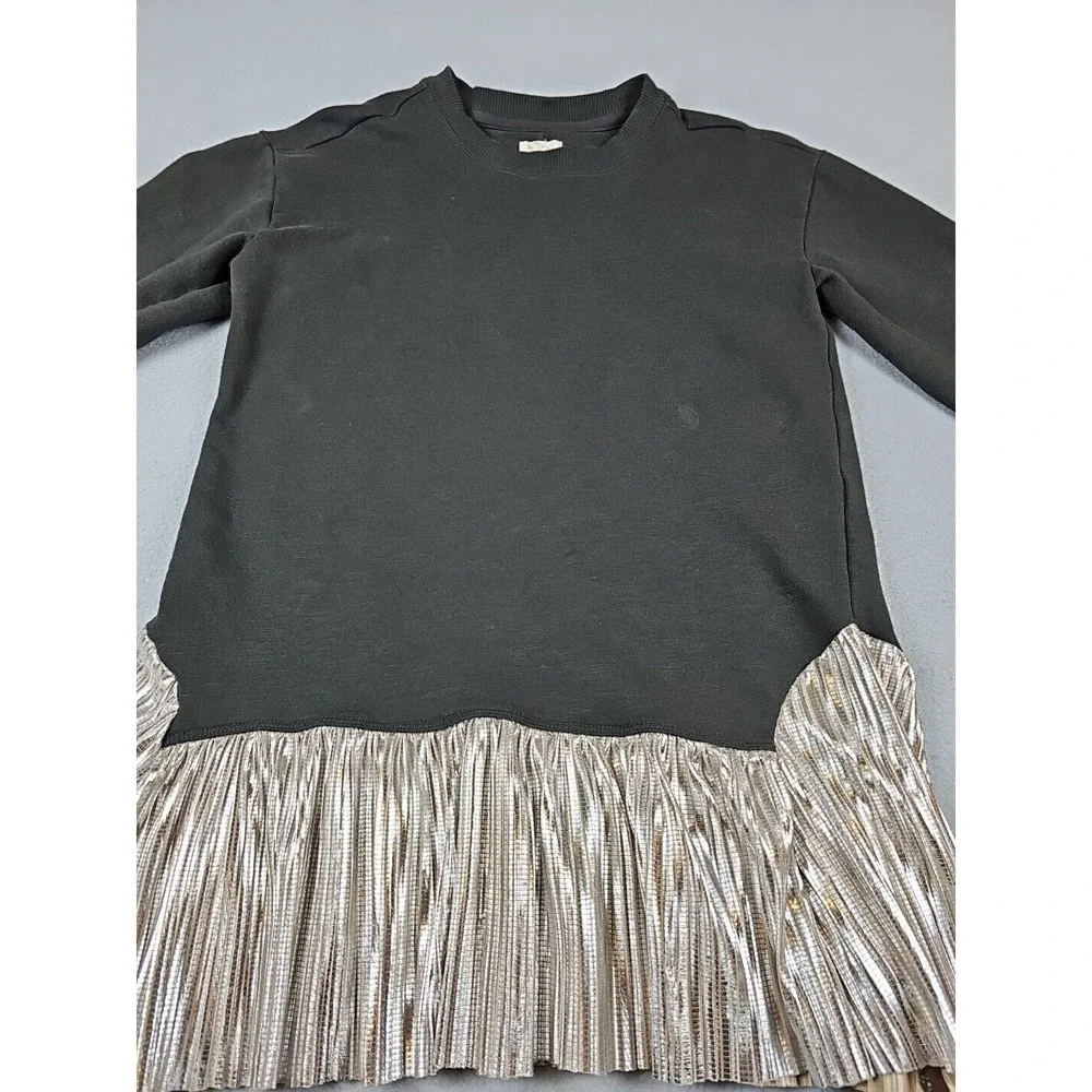 Pilcro Anthropologie Women's XXS Metallic Twofer Tunic Blouse Silver Black - Picture 4 of 12